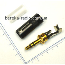 Штекер 3.5mm стерео YongSheng, металевий корпус, 4.5mm, gold, чорний, без хвоста