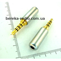 Штекер 3.5mm 4C Sennheiser, металевий корпус, срібний