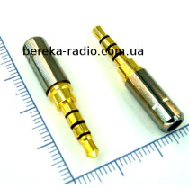 Штекер 3.5mm 4C, металевий корпус gold, mini