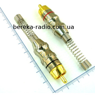 Штекер RCA silver-gold, 6.5mm, з довгою пружиною, червоний