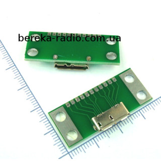 Плата перехідник гніздо micro USB3.0 на DIP (11 контактів, крок 2.0mm), 36x15x1.6mm, двохстороння