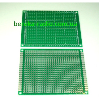 Плата макетна одностороння 60x80x1.6mm FR4 HAL, з маскою, п`ятачки з отворами, крок 2.5mm, лужена