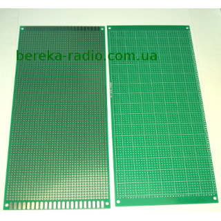 Плата макетна одностороння 100x220x1.6mm FR4 з маскою, п`ятачки з отворами, крок 2.54mm, лужена (HAL