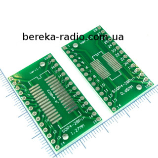 Плата перехідник SOP-SSOP28 на DIP28 (крок 2.54) V1.1 (35x20mm, двохстороння з маскою)