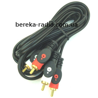 Шнур 2RCA x 2RCA, gold, діам.-4х8mm, чорний, 2m