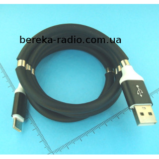 Шнур шт. USB A - шт.micro USB, магнітна змотка, 1m, чорний