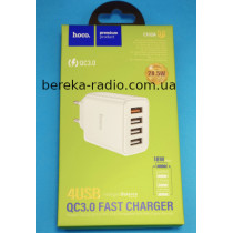 Зарядний пристрій 220V Hoco C102A Fuerza QC 3.0 (28.5W, 4xUSB), білий, коробка