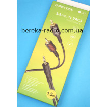 Шнур шт. 3.5mm стерео - 2шт.RCA, 1m, Borofone BL11, чорний
