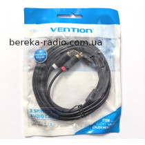 Шнур шт. 3.5mm стерео - 2шт.RCA, 3m, Vention, чорний