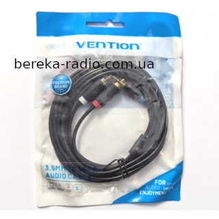 Шнур шт. 3.5mm стерео - 2шт.RCA, 3m, Vention, чорний