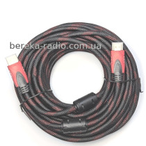 Шнур HDMI (шт.-шт.) Vers.-1.4, gold, фільтр + сітка, 15m, чорно-червоний