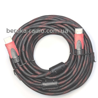Шнур HDMI (шт.-шт.) Vers.-1.4, gold, фільтр + сітка, 15m, чорно-червоний