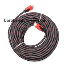 Шнур HDMI (шт.-шт.) Vers.-1.4, gold, фільтр + сітка, 20m, чорно-червоний