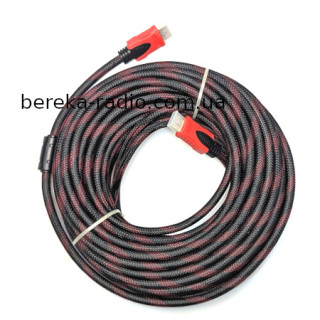 Шнур HDMI (шт.-шт.) Vers.-1.4, gold, фільтр + сітка, 20m, чорно-червоний