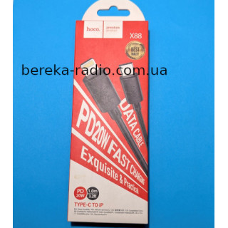 Шнур Hoco X88 шт. Type-C - шт. Lightning PD 60W, 1m, чорний, пакет