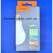 Лампа LED VIDEX A60h 6.2W/75W, 4100K/1055Lm, 220V, E27