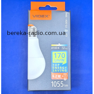 Лампа LED VIDEX A60h 6.2W/75W, 4100K/1055Lm, 220V, E27