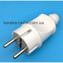 Вилка євро біла з заземленням Quantum QM-9P10 пряма, 16A/250V