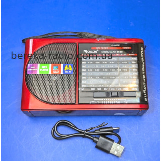 Радіо Golon RX-6688 (MP3, 3W, microSD, USB, 220V, LED ліхтарик, внутрішній акум., 3xAA), чорно-черво