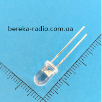 Св. D=5 mm, білий, 3.0-3.2V, 6000K, 12000-14000mcd, безколірна прозора лінза