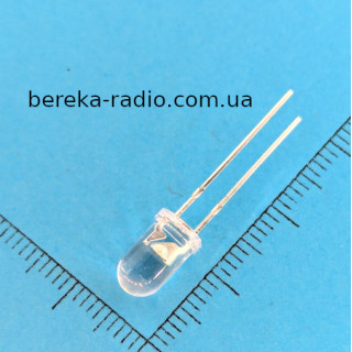 Св. D=5 mm, білий, 3.0-3.2V, 6000K, 12000-14000mcd, безколірна прозора лінза