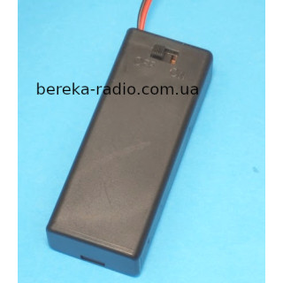 Корпус для батарей 2 х AAA з кришкою, вимикачем та дротом, 62x25x16mm