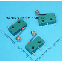 Мікровимикач KW4-Z5F, 20x10x6mm з лапкою і роликом, 3 pin, 5A, 125/250VAC