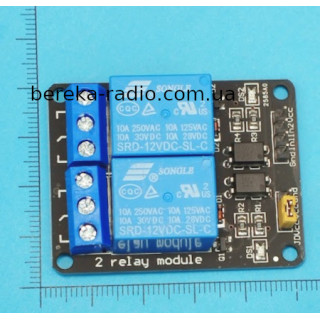 Плата реле 2 шт 12V з оптичною розв`язкою (штирьовий роз`єм)