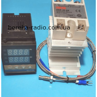 Терморегулятор цифровий AC220V REX-C100FK02-M + K-термопара 1м, + реле SSR-40 DA з радіатором