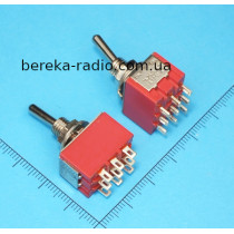 Тумблер MTS-302 (ON-ON), 9pin, 2A/250VAC, червоний, Chongshi
