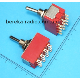 Тумблер MTS-402 (ON-ON), 12pin, 2A/250VAC, червоний, Chongshi