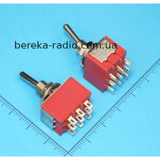 Тумблер MTS-203 (ON-OFF-ON), 6pin, 3A/250VAC, червоний, Chongshi