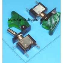 Тумблер ASW-07D (ON-OFF) з зеленою кришкою і LED підсвіткою, 20A/12VDC
