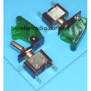 Тумблер ASW-07D (ON-OFF) з зеленою кришкою і LED підсвіткою, 20A/12VDC