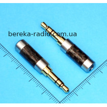 Штекер 3.5mm стерео, металевий корпус gold, срібно-чорний