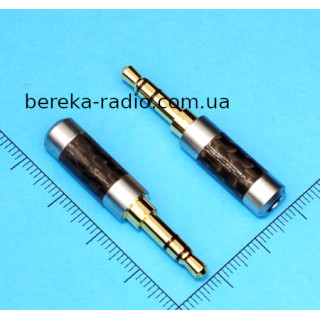 Штекер 3.5mm стерео, металевий корпус gold, срібно-чорний