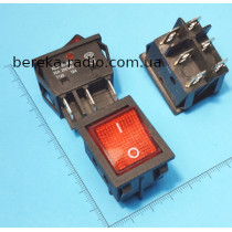 Перемикач клавішний KCD4-201N-B, ON-OFF, 6 pin, 30A/250V, з підсвіткою