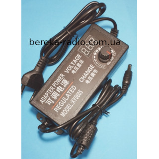 Блок живлення з регулюванням напруги 3-12V/5A, 5.5x2.5, з вольтметром, XY-0605