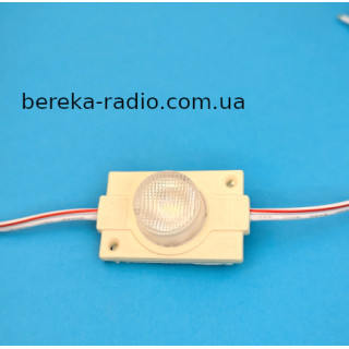 Світлодіодний модуль білий 6500K SMD3030, 1 LED з лінзою, 15*x45*, 12V, 2.4W, IP66, 49x30mm