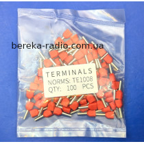 Наконечник втулковий ізольований подвійний 1.0mm2, 8mm, червоний TE1008 (100 шт)
