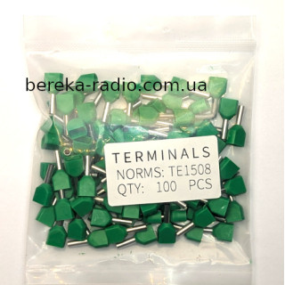 Наконечник втулковий ізольований подвійний 1.5mm2, 8mm, червоний TE1508 (100 шт)