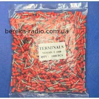 Наконечник втулковий ізольований 1.0mm2/17AWG 8mm, червоний E1008 (1000 шт)