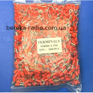 Наконечник втулковий ізольований 1.5mm2/16AWG 8mm, червоний E1508 (1000 шт)