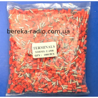 Наконечник втулковий ізольований 2.5mm2/14AWG 8mm, червоний E2508 (1000 шт)