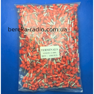 Наконечник втулковий ізольований 4.0mm2/12AWG 8mm, червоний E4008 (1000 шт)