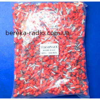 Наконечник втулковий ізольований 6.0mm2/10AWG 8mm, червоний E6008 (1000 шт)