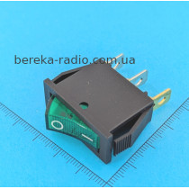 Перемикач клавішний Daier KCD3-101N ON-OFF, 3pin, 15A/250VAC, зелений з підсвіткою