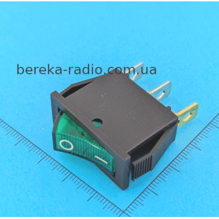Перемикач клавішний Daier KCD3-101N ON-OFF, 3pin, 15A/250VAC, зелений з підсвіткою