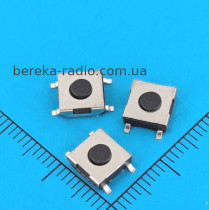 Тактова кнопка SMD 4pin 6.5x6.2x2.5mm, чорний шток, KFC-004B-2.5