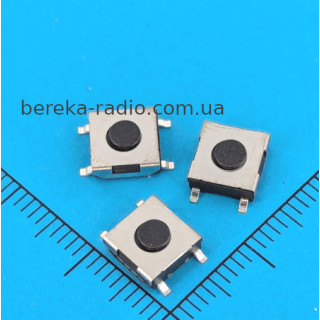 Тактова кнопка SMD 4pin 6.5x6.2x2.5mm, чорний шток, KFC-004B-2.5